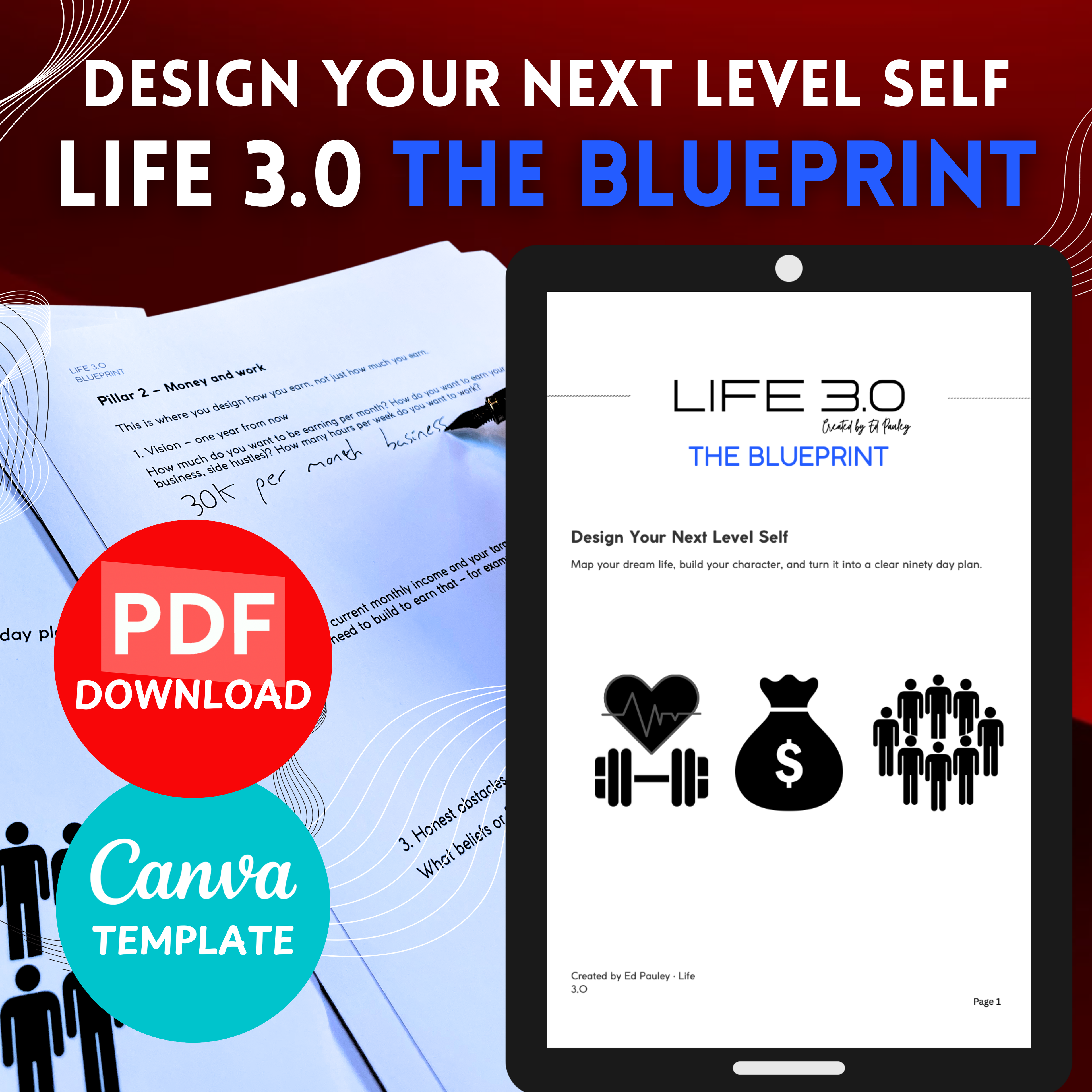 Life 3.0 Blueprint by Ed Pauley (Printable PDF + Digital Canva File) INSTANT DOWNLOAD